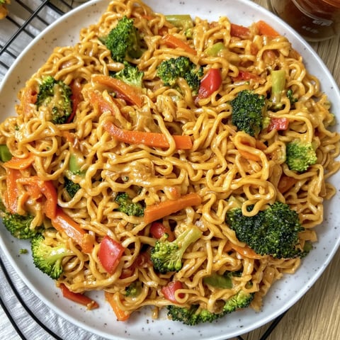 Mie Nudeln mit Erdnusssoße und Gemüse