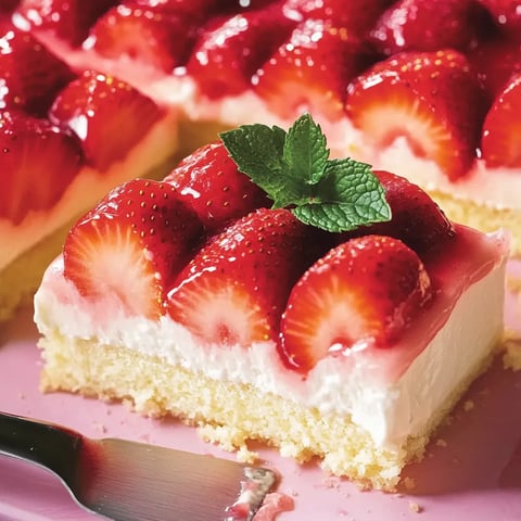 Erdbeerkuchen vom Blech mit Schmand & Pudding