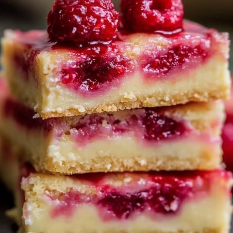 Drei Schichten Kuchen mit Himbeeren obendrauf.