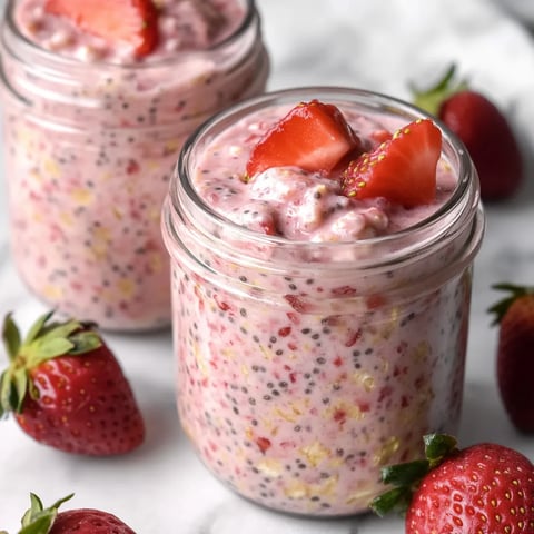 Ein Glas mit Joghurt und frischen Erdbeeren obendrauf.