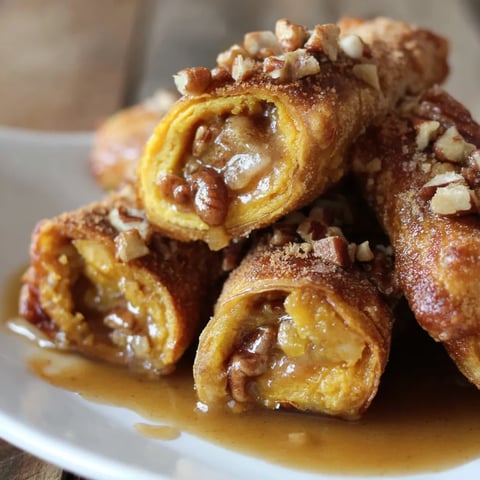 Eierrollen gefüllt mit Süßkartoffelauflauf und getoppt mit Bourbon-Pekan-Pralinen-Soße