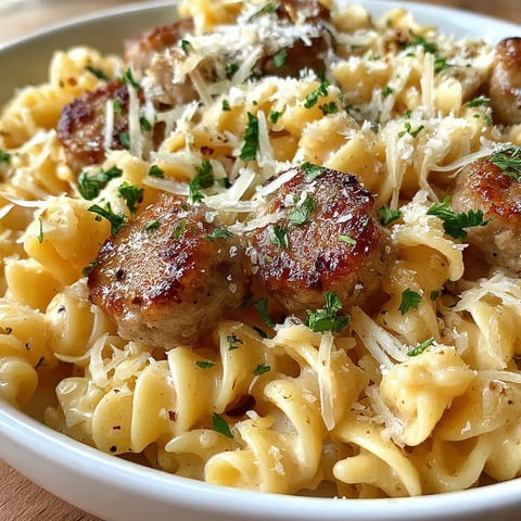 Wurst in Knoblauchbutter mit locker cremiger Parmesanpasta