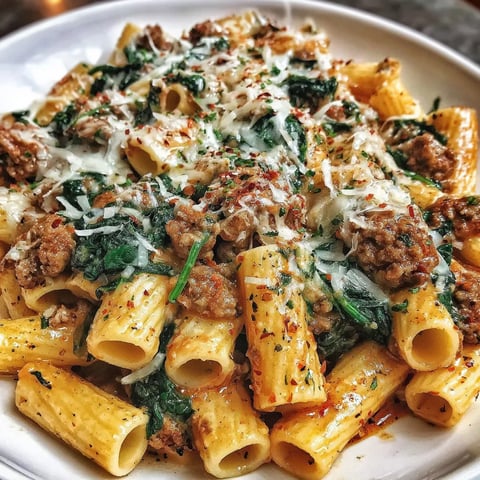 Rigatoni mit Käse, Rind und italienischer Wurst in Knoblauchbutter