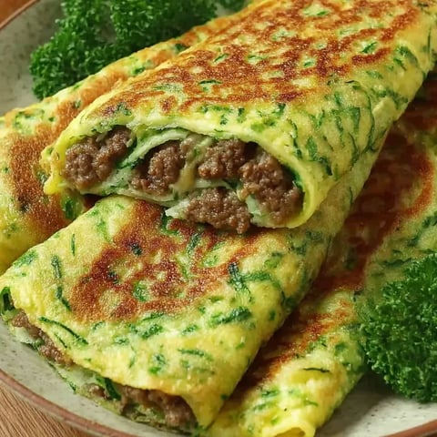 Eine Platte mit zwei Gefüllten Zucchinipfannkuchen, die mit Hackfleisch und Mozzarella gefüllt sind.