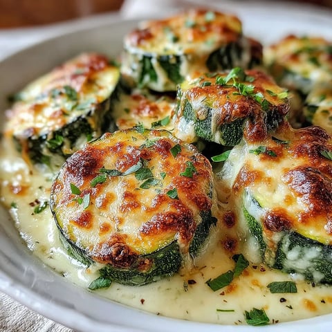 Zucchini mit geschmolzenem Käse überbacken
