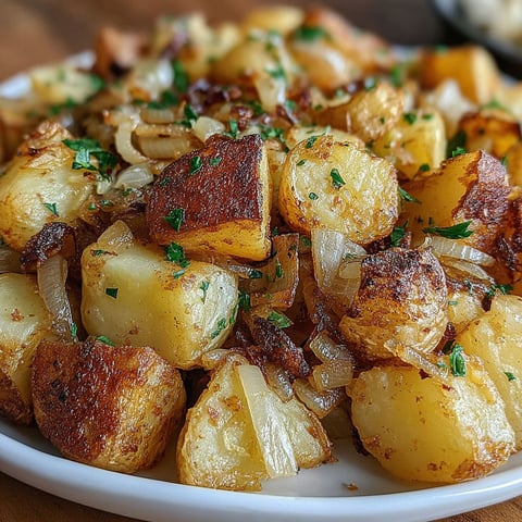 A plate of oven fried potatoes and onions.