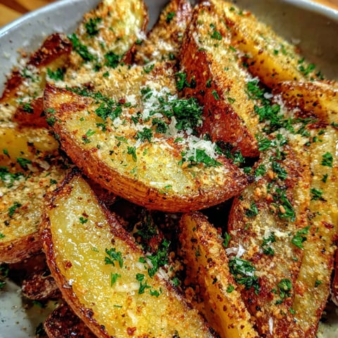 A plate of garlic Parmesan potato wedges.