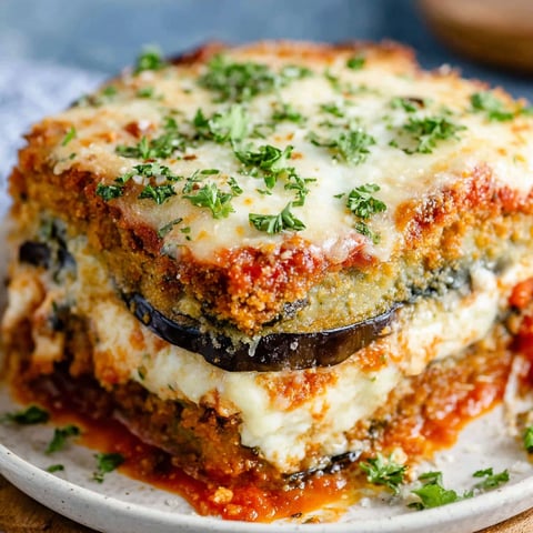 A close up of a delicious Eggplant Parmesan Recipe.