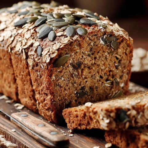 A loaf of bread with seeds on top.