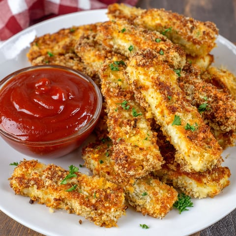 A plate of Halloumi Fries with a side of ketchup.