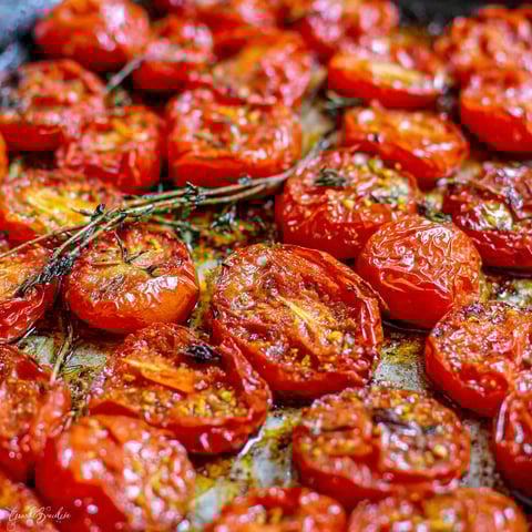 A pan of roasted tomatoes.
