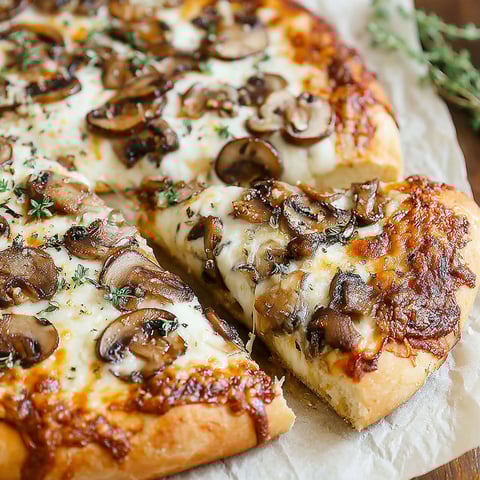 A slice of white mushroom pizza.