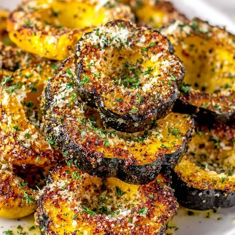A plate of roasted acorn squash with Parmesan cheese.