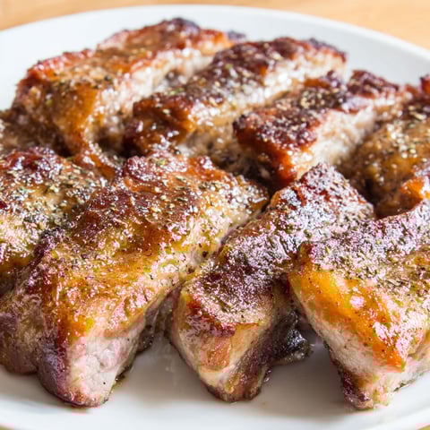 A plate of country style boneless pork ribs.