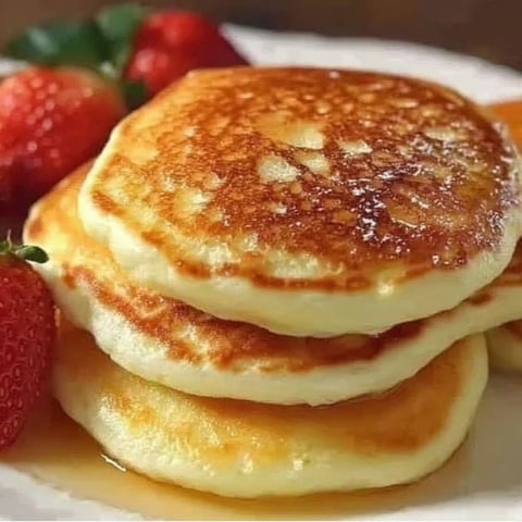 A stack of pancakes with strawberries on top.