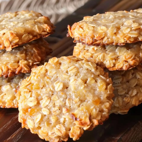 A stack of four cookies made from oats and apples.