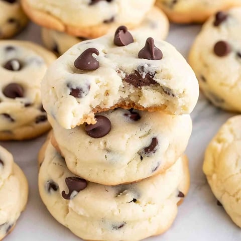 A stack of chocolate chip cheesecake cookies.