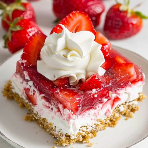 A slice of strawberry jello pretzel salad.