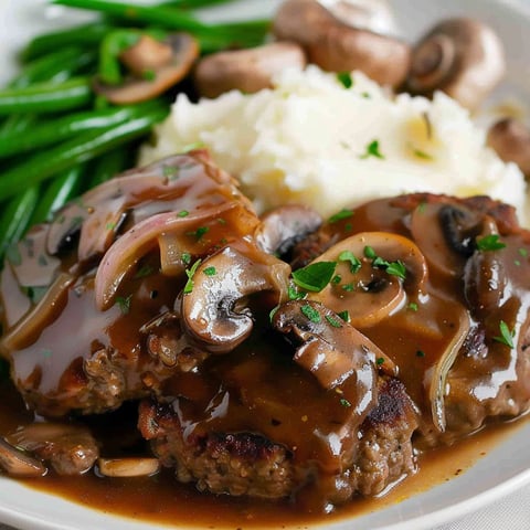 A plate of food with mushrooms and potatoes.