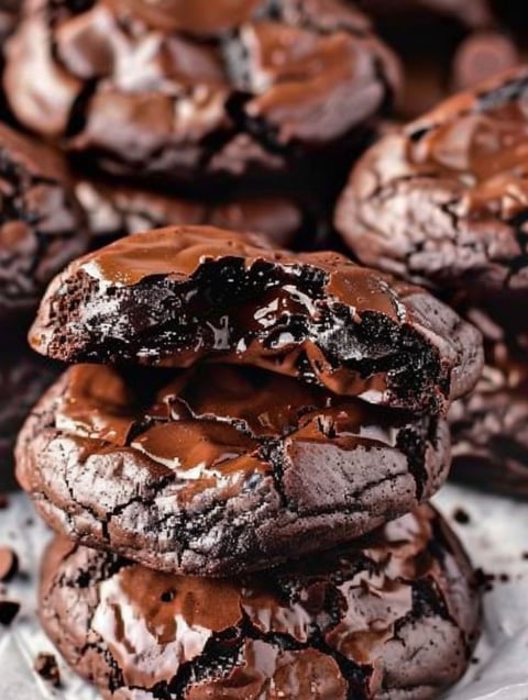Chocolate cookies with chocolate drizzle.