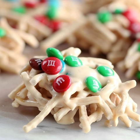A close up of a holiday haystack.