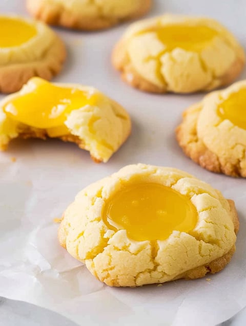 A close up of a lemon curd cookie.