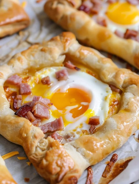 A breakfast hand pie with a fried egg in the center.