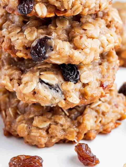 A stack of oatmeal raisin cookies.