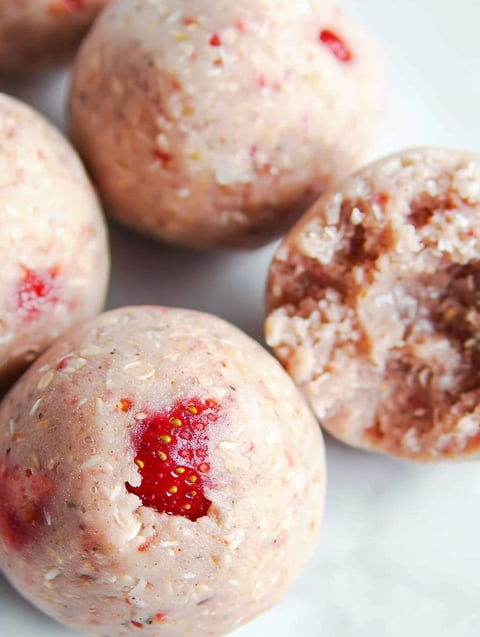 Three balls of strawberry protein.