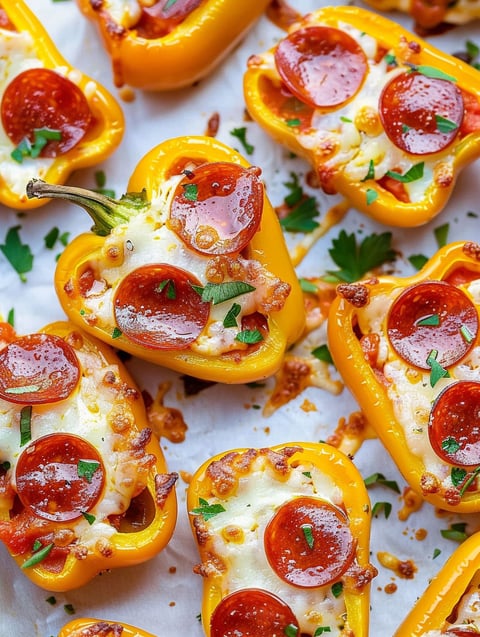 A close up of a pepper popper with pepperoni and cheese.