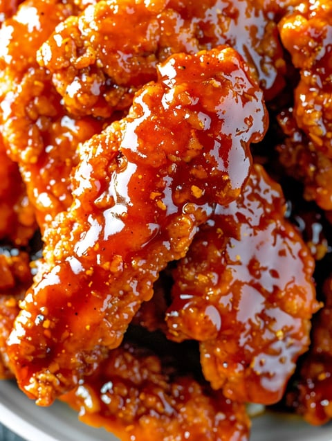 Sweet and spicy sticky chicken tenders.