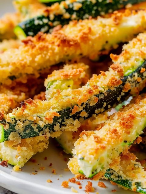 A plate of fried zucchini with cheese on top.