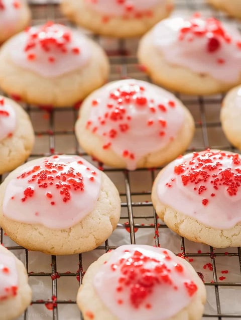 A tray of almond cherry cookies.