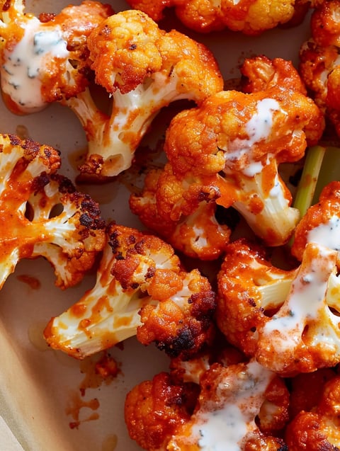 A plate of buffalo cauliflower with sauce.