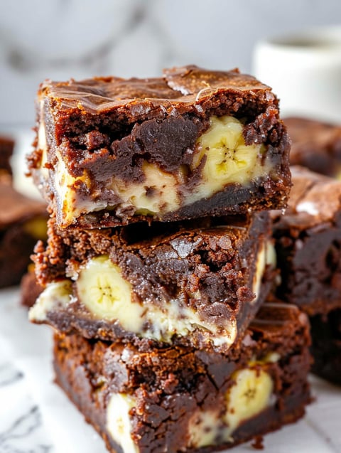 Brownies with bananas on top.