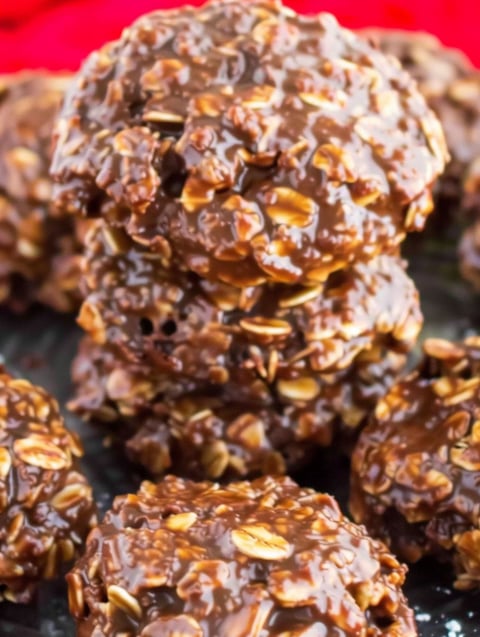 A stack of chocolate covered cookies.