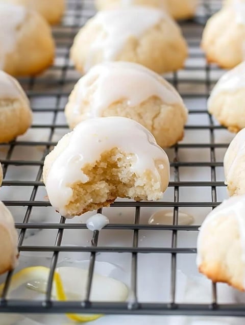 A tray of glazed lemon drop cookies.