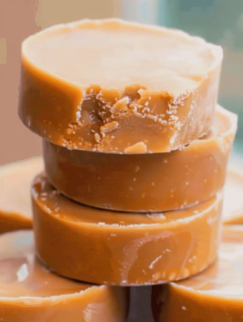 Three stacks of almond butter fat bombs.