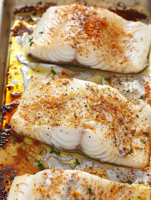 Fish on a baking sheet with spices.
