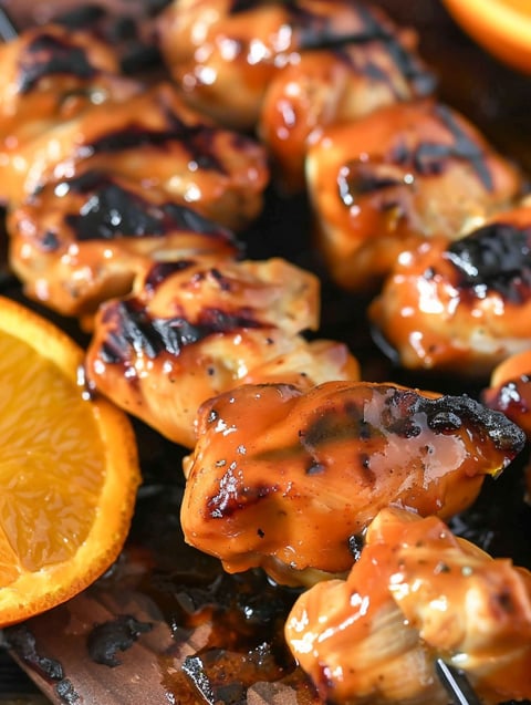 Sticky Orange Chicken Kebabs.