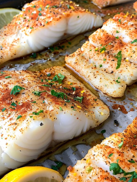 A piece of fish with spices on it.