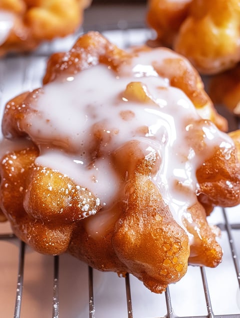 A delicious looking homemade apple fritter.