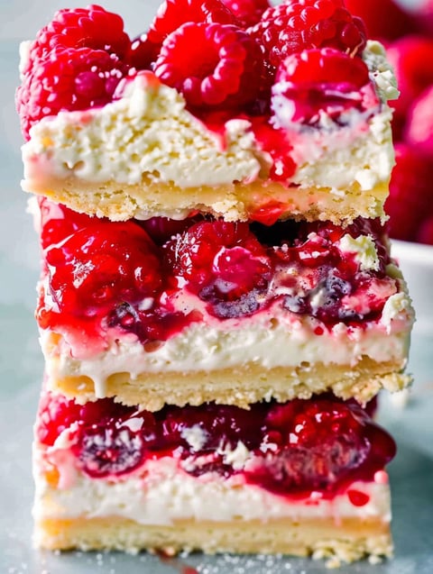 A stack of raspberry cream cheese bars.