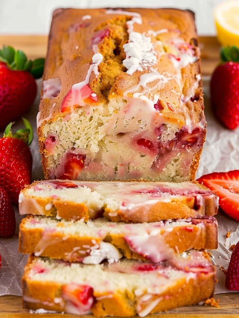 A slice of strawberry cake with white icing.