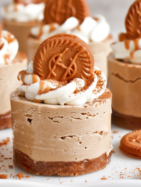 A close up of a dessert with a cookie on top.