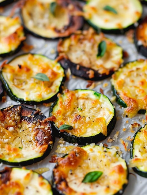 Baked zucchini chips on a paper towel.
