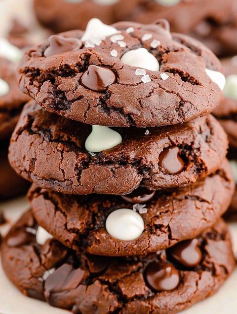 Chocolate cookies with white icing and sprinkles.
