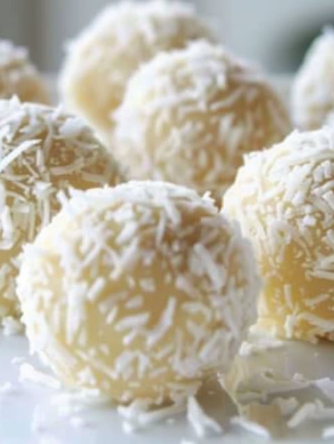 Coconut Eggnog Truffles on a plate.